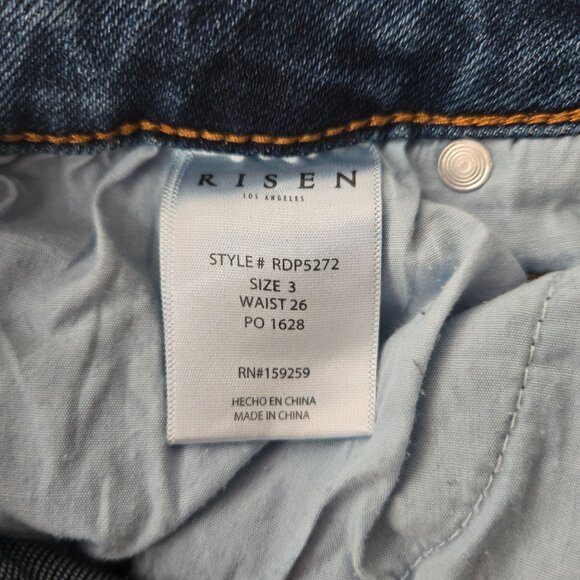 Risen Embellsied Flare Jeans High Waisted Dark Blue Wash Stretch Denim Size 26 - Picture 11 of 12